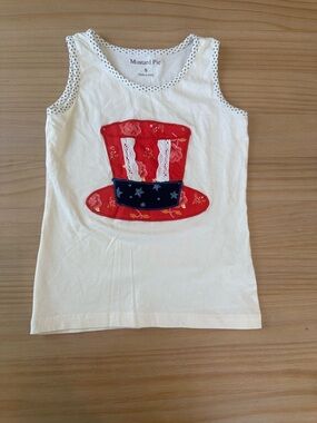 Mustard Pie White Tank with Red & Blue Hat Appliqué